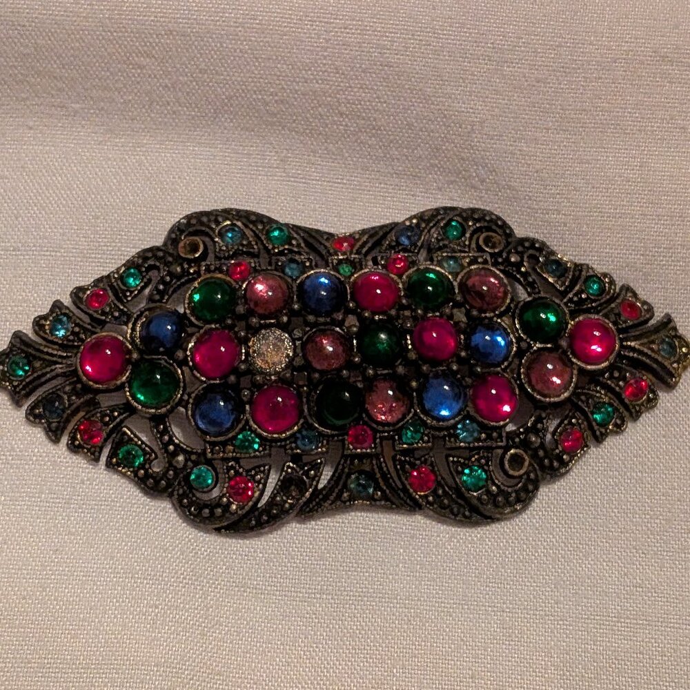 Vintage Art Nouveau Red Green Blue and Purple Brooch Pin New England Glass Works